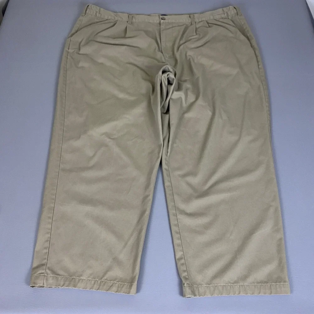 Basic Editions Pants Men's Size 50x29 Tan Khaki Pleated Chino Relaxed Fit Cotton
